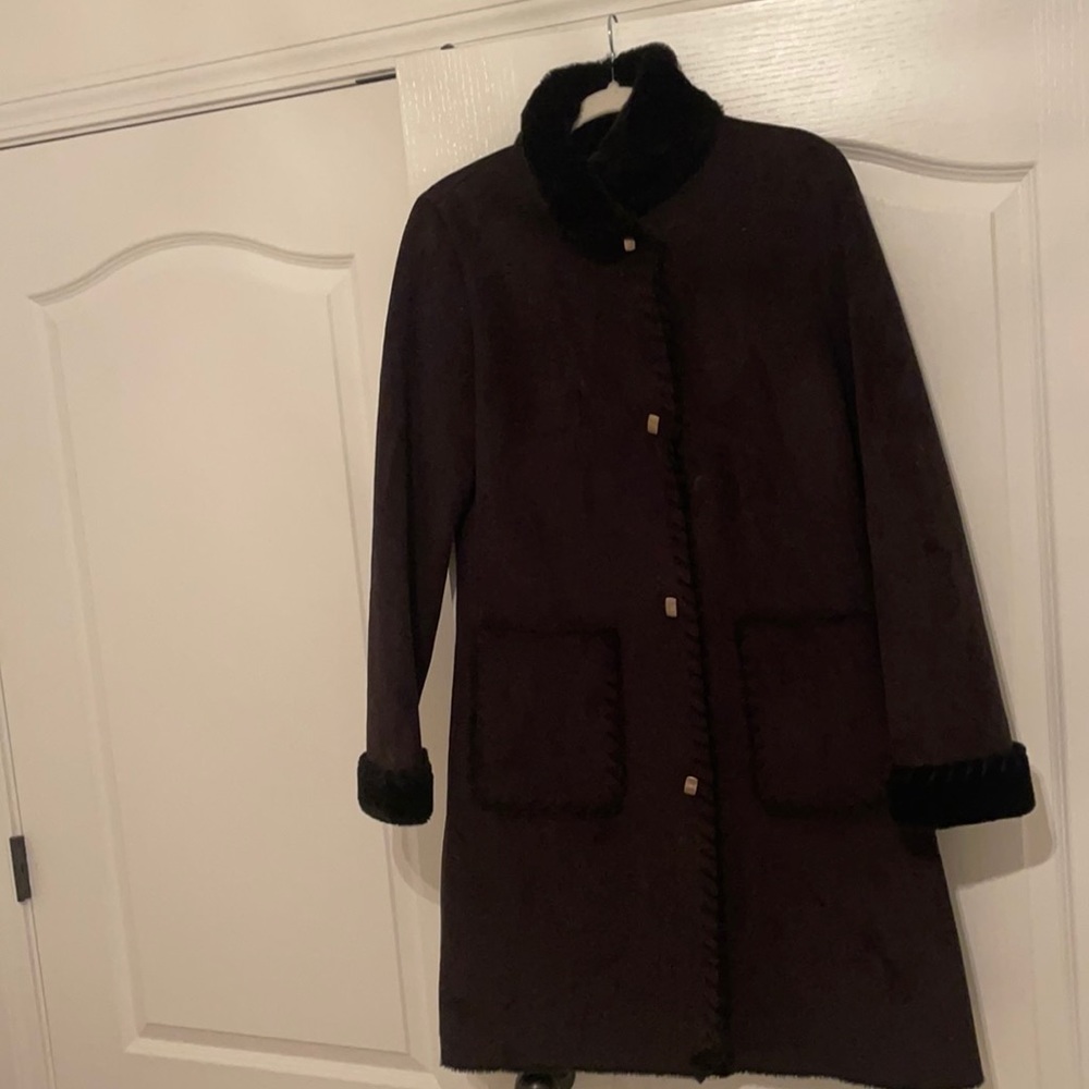 Dana Buchman Black Genuine Trim Overcoat Small Euc Coat